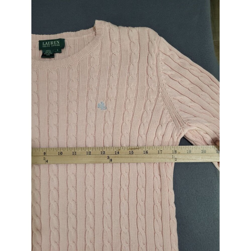 Lauren Ralph Lauren Womens L Cable Knit Old Money Sweater Preppy Academia Pink - Picture 8 of 10